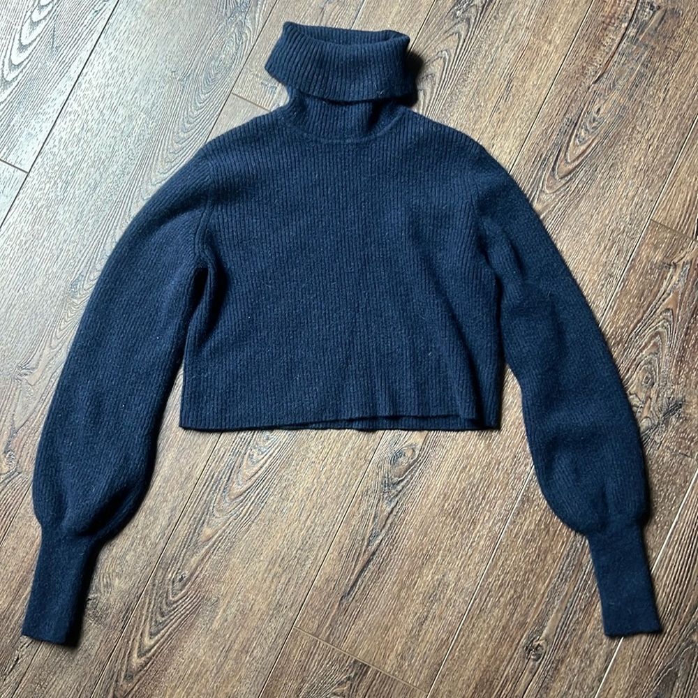 Reformation Navy Blue Cropped Turtle Neck